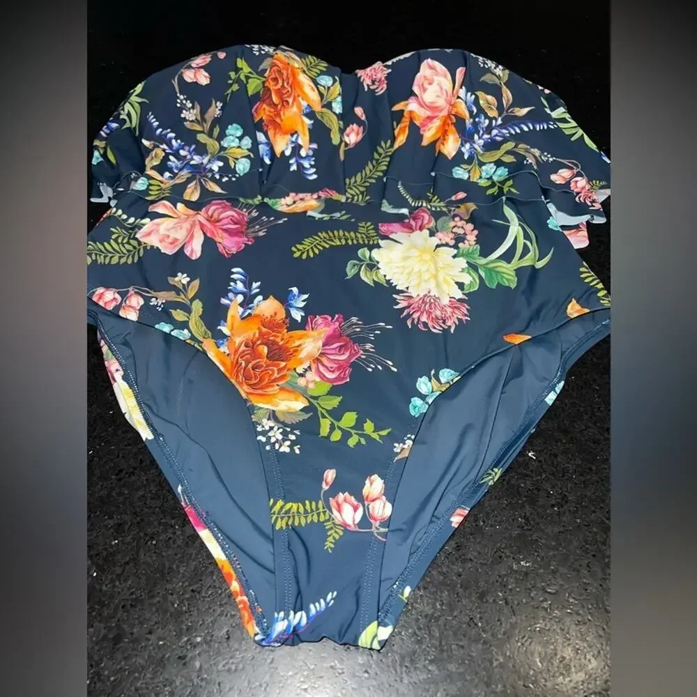 NWOT JANTZEN AZURE BLUE Floral Enchantment Clair One Piece Swimsuit SZ 20W